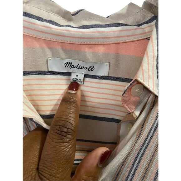 Madewell‎ Blouse Button Up Collared Aldwin Stripe Oversized Courier Shirt Small - Picture 7 of 11